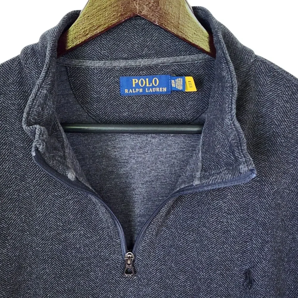 Super Soft Polo Ralph Lauren Half-Zip Sweater Gray Herringbone Men's XXL